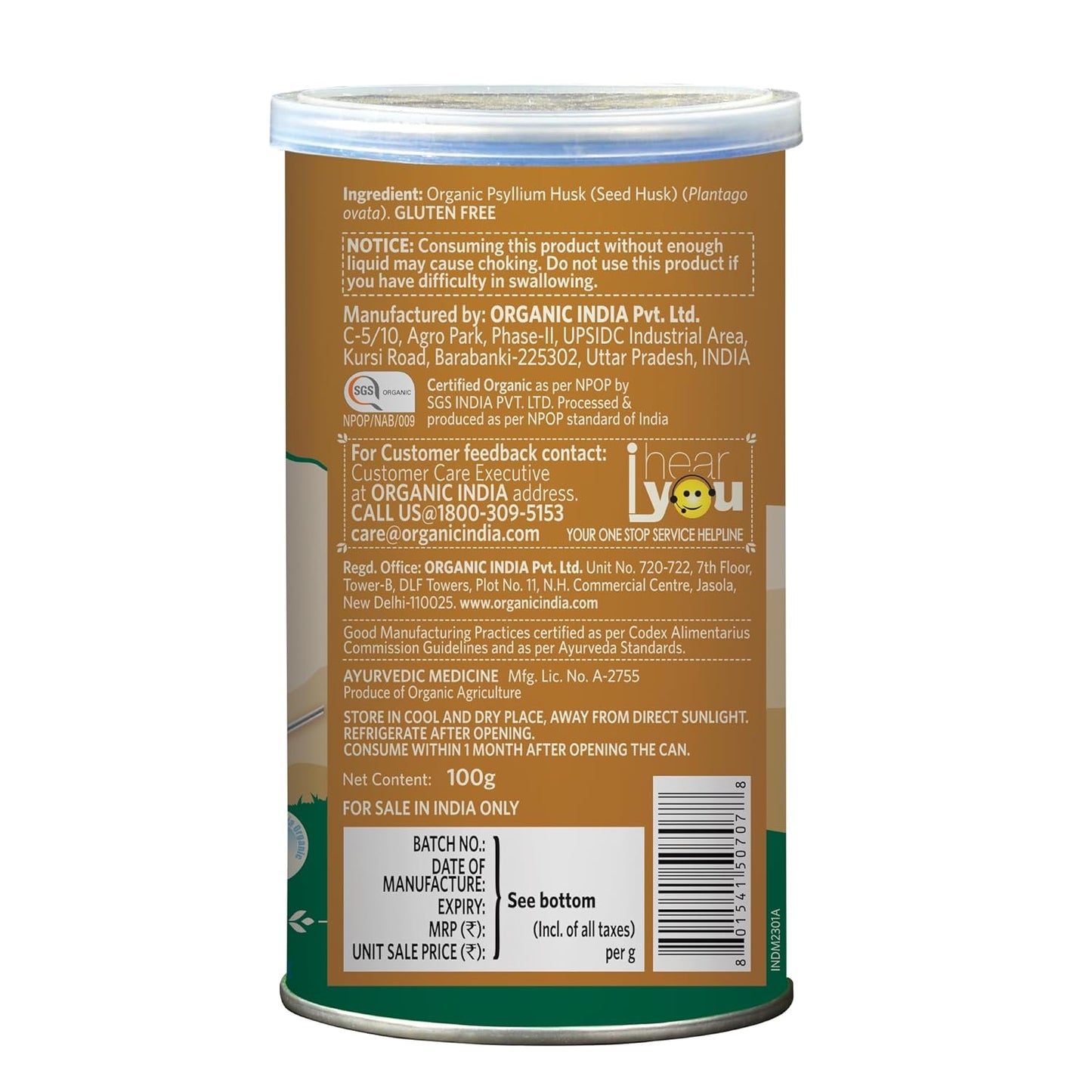 Organic India Psyllium Husk 100 Gram | Certified Organic Isabgol Powder for Gut Health - Swadesiicart