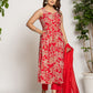 Yufta Cotton Red Anarkali Kurta Dupatta Set - Swadesiicart