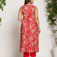Yufta Cotton Red Anarkali Kurta Dupatta Set - Swadesiicart