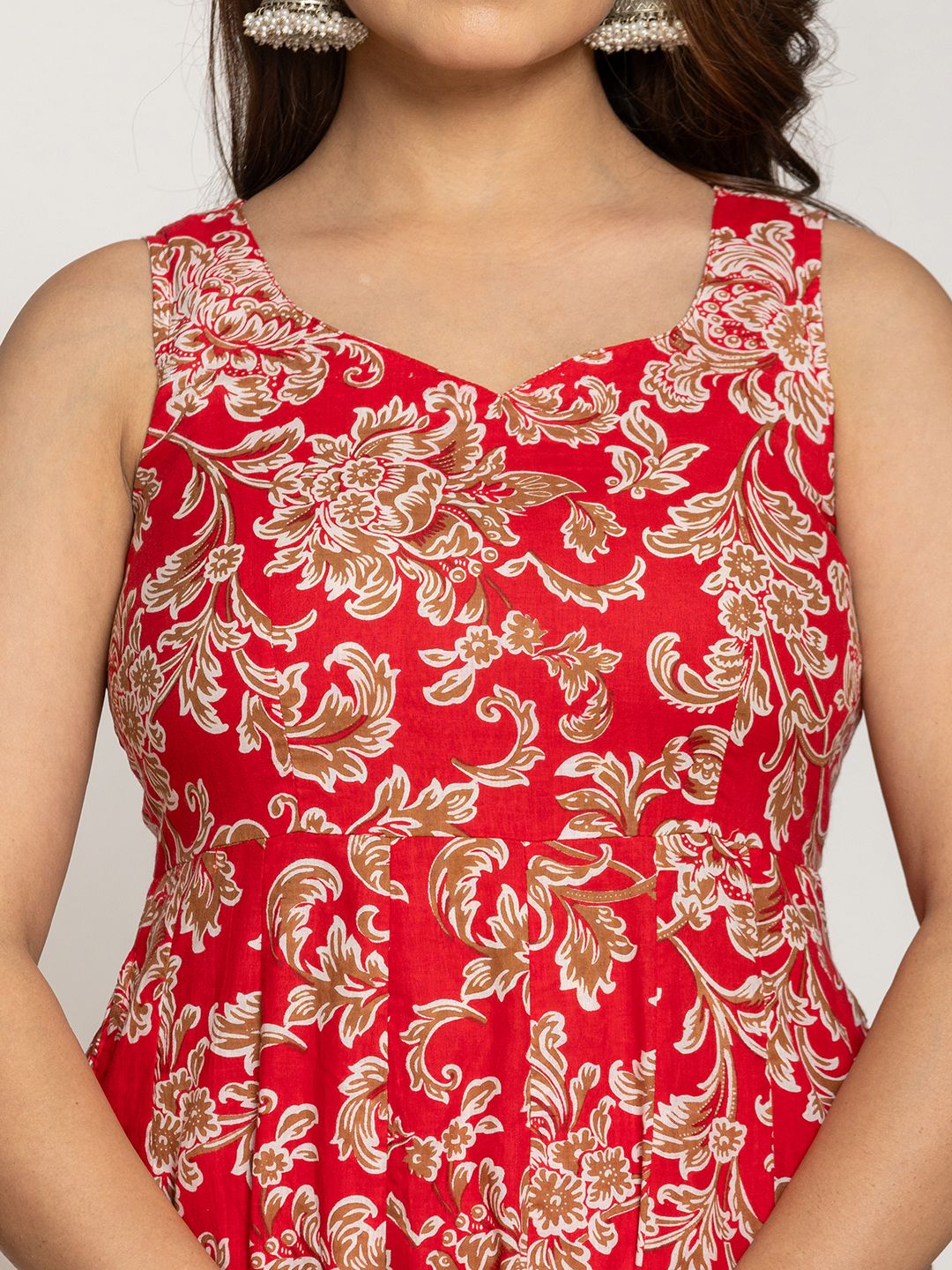 Yufta Cotton Red Anarkali Kurta Dupatta Set - Swadesiicart