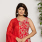 Yufta Cotton Red Anarkali Kurta Dupatta Set - Swadesiicart