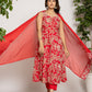 Yufta Cotton Red Anarkali Kurta Dupatta Set - Swadesiicart