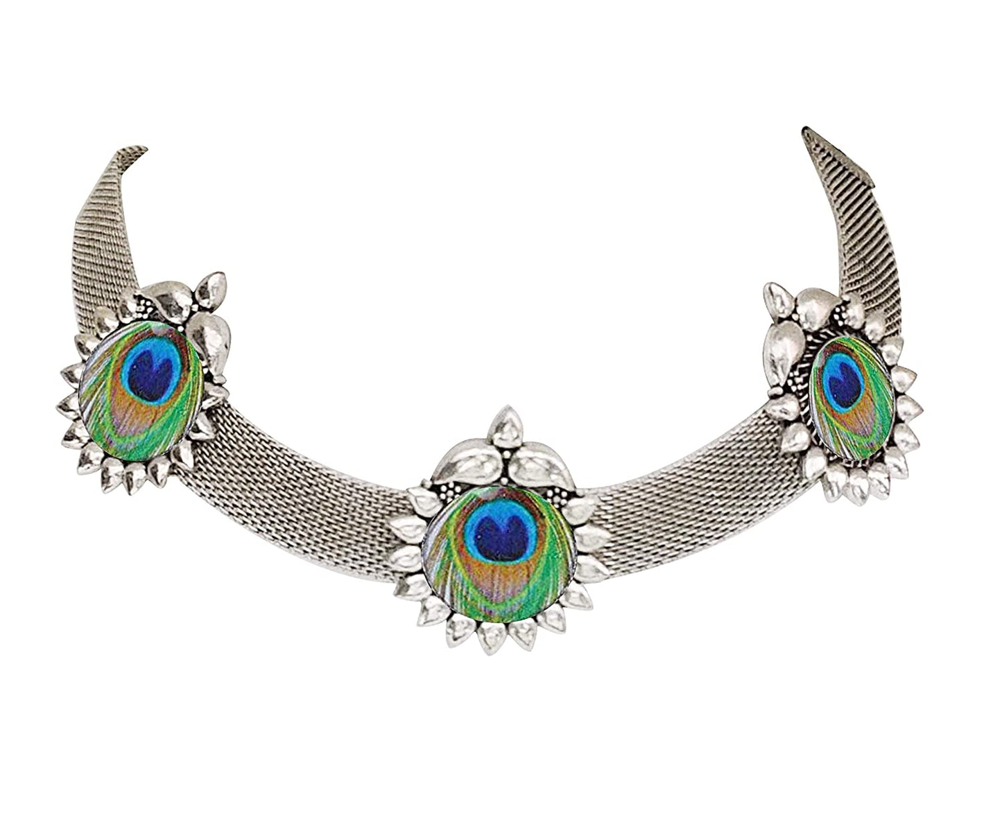 Silver-Plated Alloy Epoxy Peacock Oxidised Necklace - The Pari | Swadesiicart