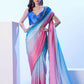 Blue Chinon Solid Designer & Lace Work Saree - Samaa