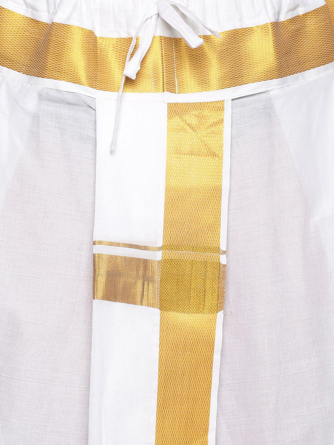 Sethukrishna Men White & Gold-Coloured Solid Readymade Dhoti Pant | Swadesiicart