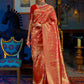 Mitera Red & Gold-Toned Woven Design Zari Silk Blend Banarasi Saree | Swadesiicart