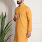 Sojanya Men Mustard Yellow Dobby Self-Checked Straight Kurta | Swadesiicart
