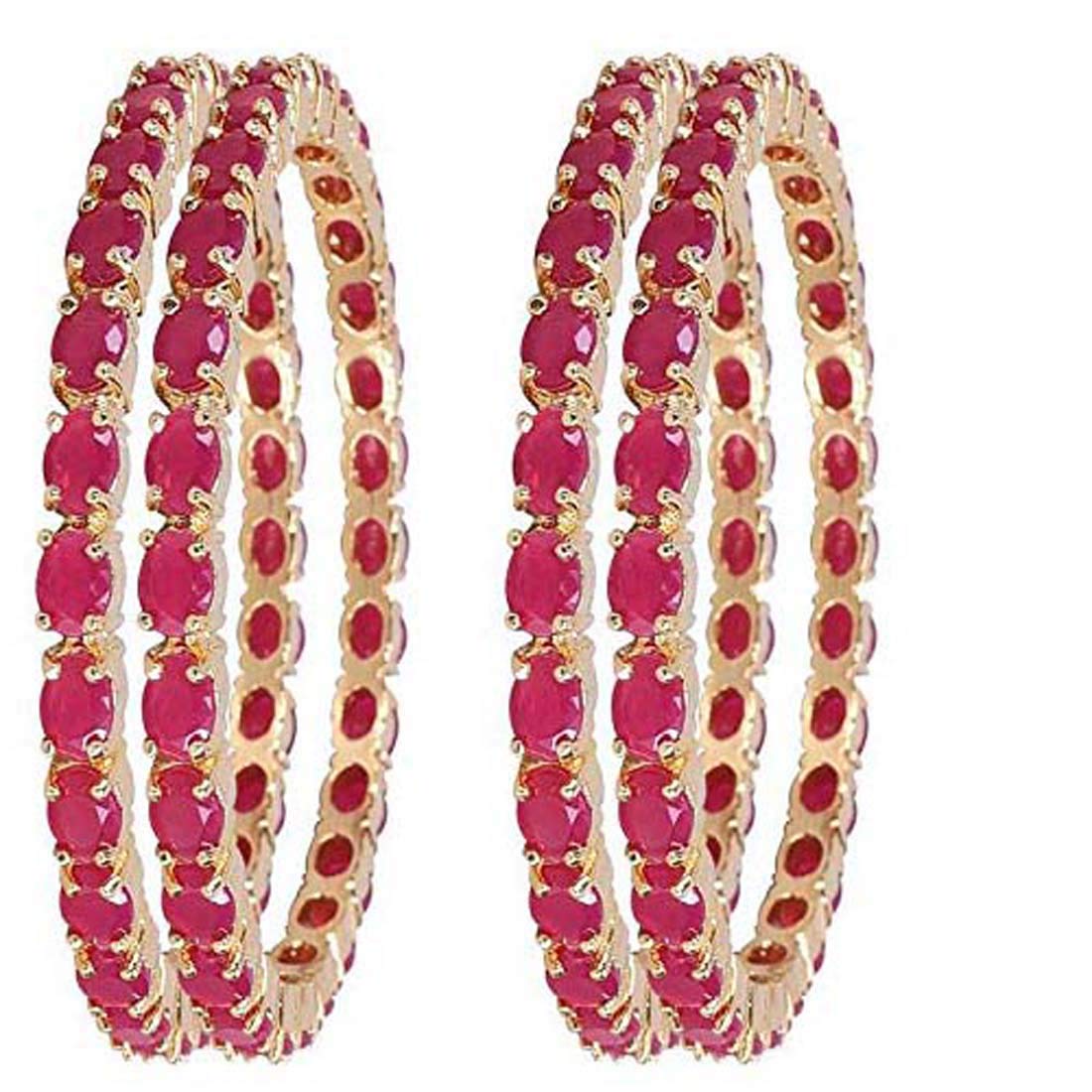 Gold-Polished Alloy Designer Ruby Combo Of Ad Bangles - The Pari - Swadesiicart