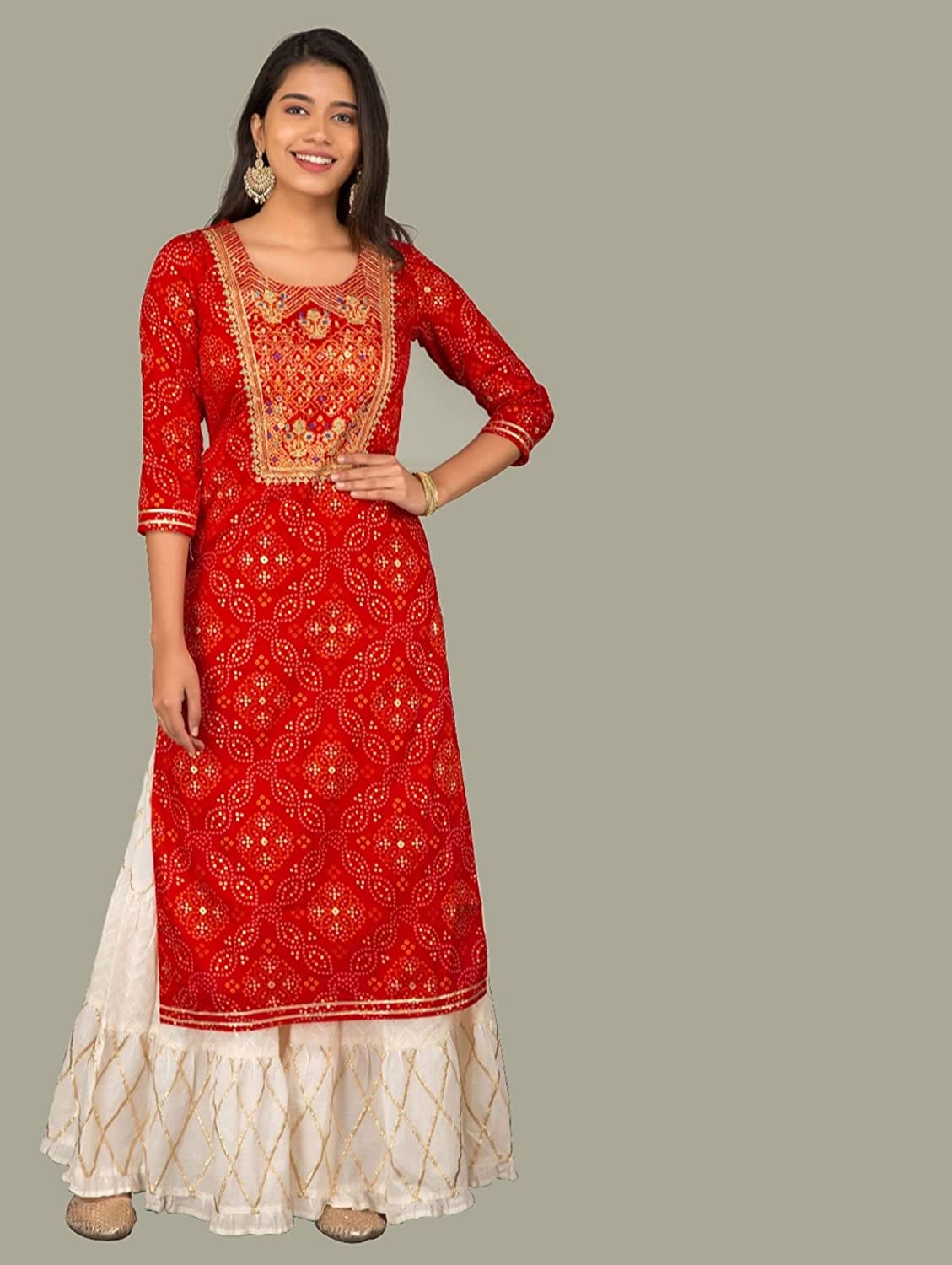 Indian Clothing Women's Red Printed Kurta with Sharara - NOZ2TOZ - Swadesiicart
