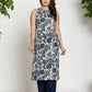 Yufta Blue Cotton Ethnic Motifs Straight Kurta - Swadesiicart