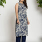 Yufta Blue Cotton Ethnic Motifs Straight Kurta - Swadesiicart