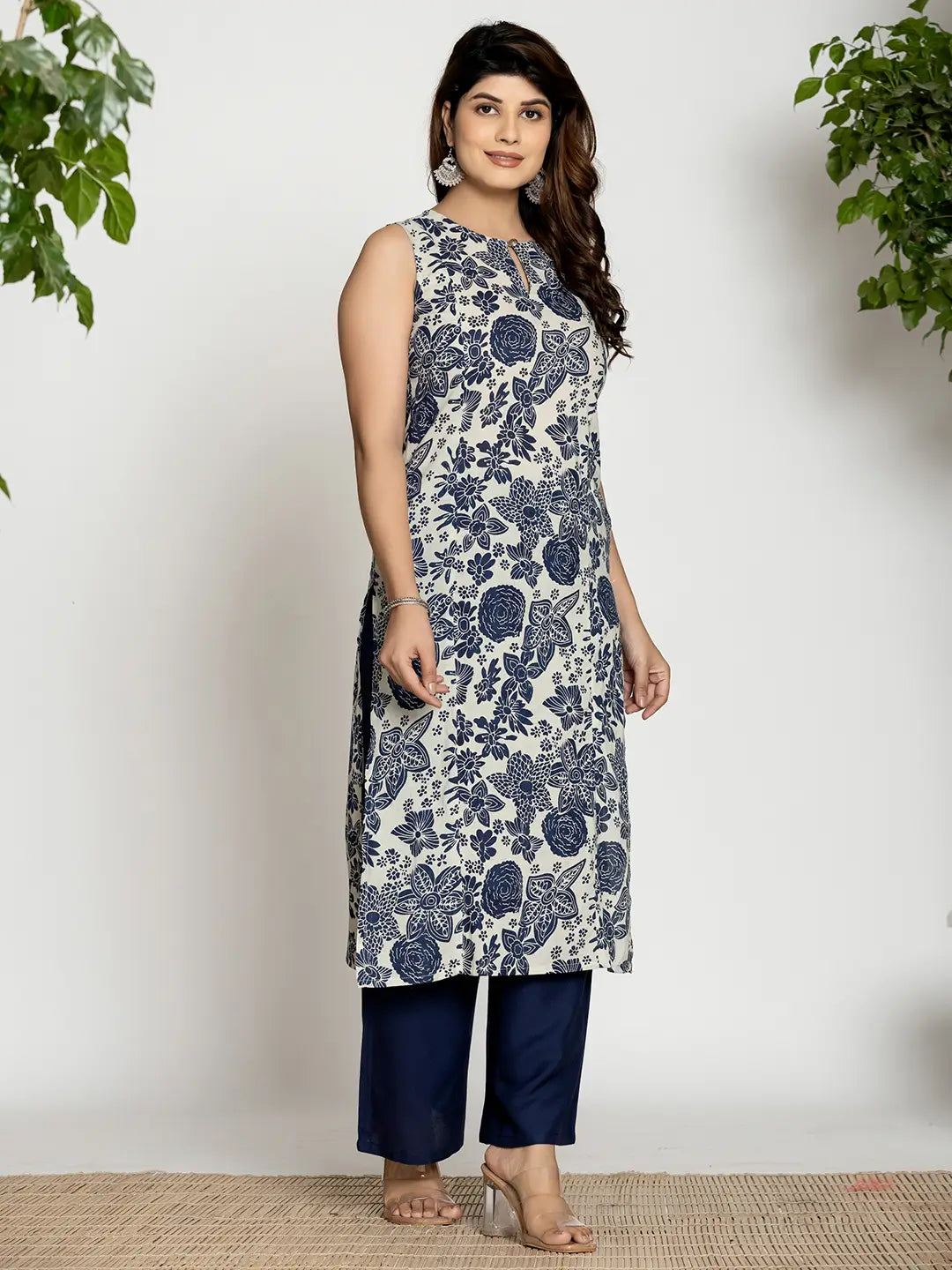 Yufta Blue Cotton Ethnic Motifs Straight Kurta - Swadesiicart