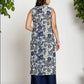 Yufta Blue Cotton Ethnic Motifs Straight Kurta - Swadesiicart