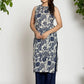 Yufta Blue Cotton Ethnic Motifs Straight Kurta - Swadesiicart
