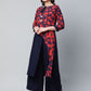 Ahalyaa Women's Navy Blue Rayon Wax Printed Kurta Palazzo Set | Swadesiicart