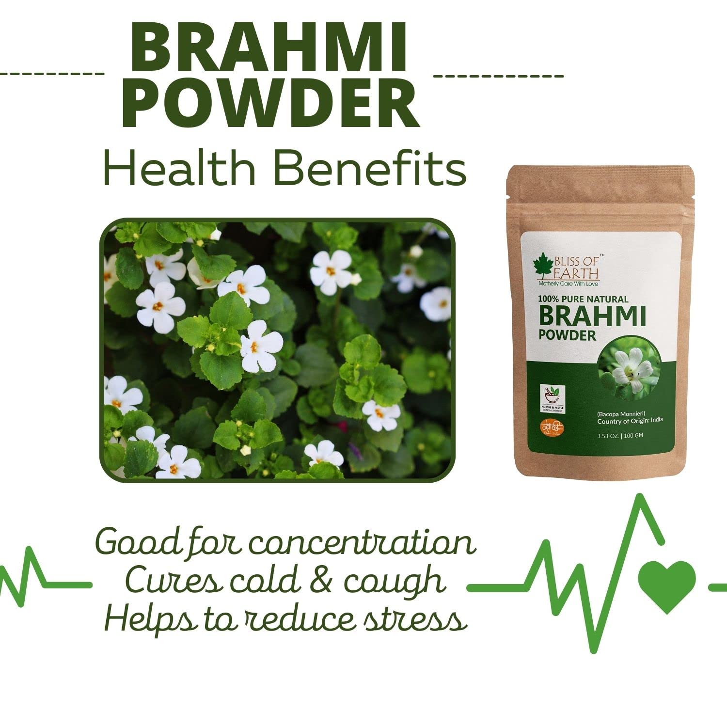 Bliss of Earth 100% Pure Natural Brahmi Powder - Swadesiicart