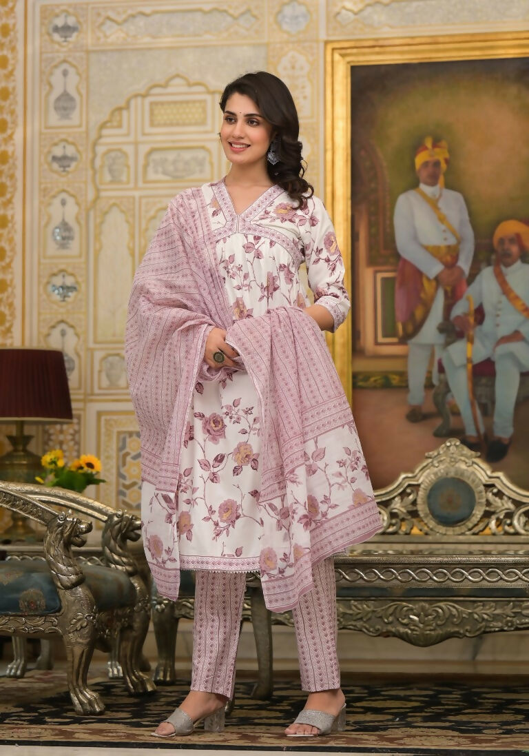 Partywear Designer Lavender Cotton Stitched Suit With Dupatta - Tanisha | Swadesiicart