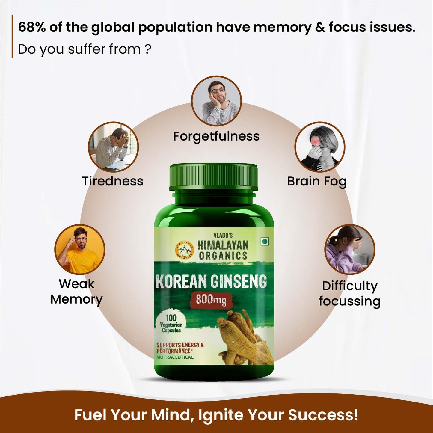 Himalayan Organics Korean Ginseng 800 mg Vegetarian Capsules | Swadesiicart