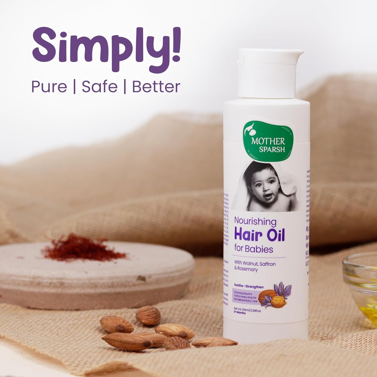 Mother Sparsh Nourishing Baby Hair Oil, Soothe & Nourishes Delicate Baby Scalp, Suitable Hair Oil for Newborns - Swadesiicart