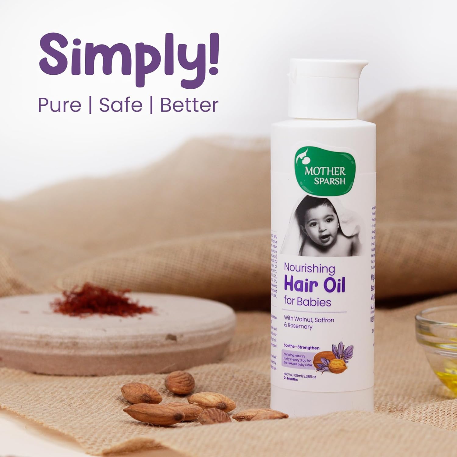 Mother Sparsh Nourishing Baby Hair Oil, Soothe & Nourishes Delicate Baby Scalp, Suitable Hair Oil for Newborns - Swadesiicart