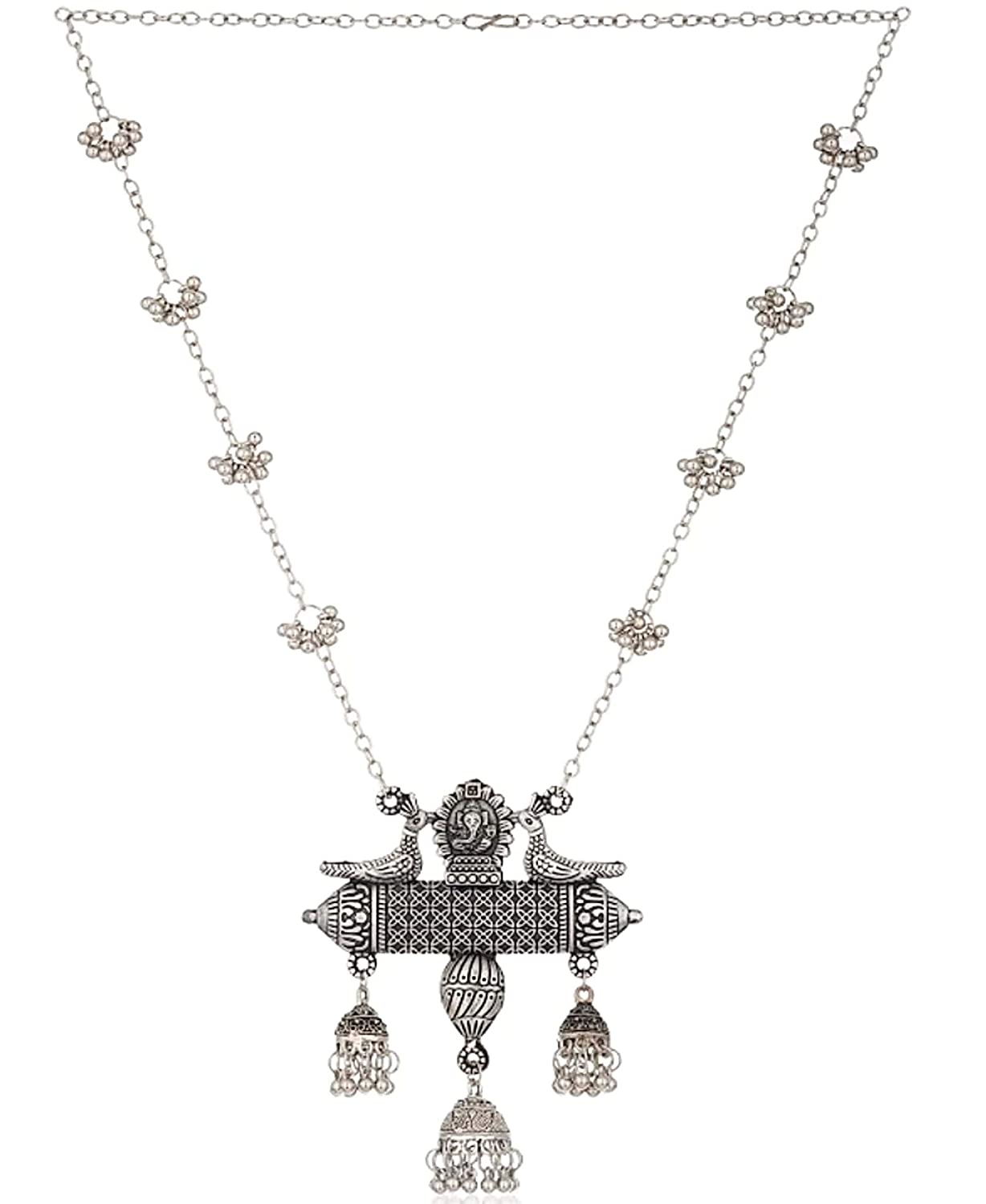 Silver-Plated Alloy Long Designer Oxidised Necklace - The Pari | Swadesiicart