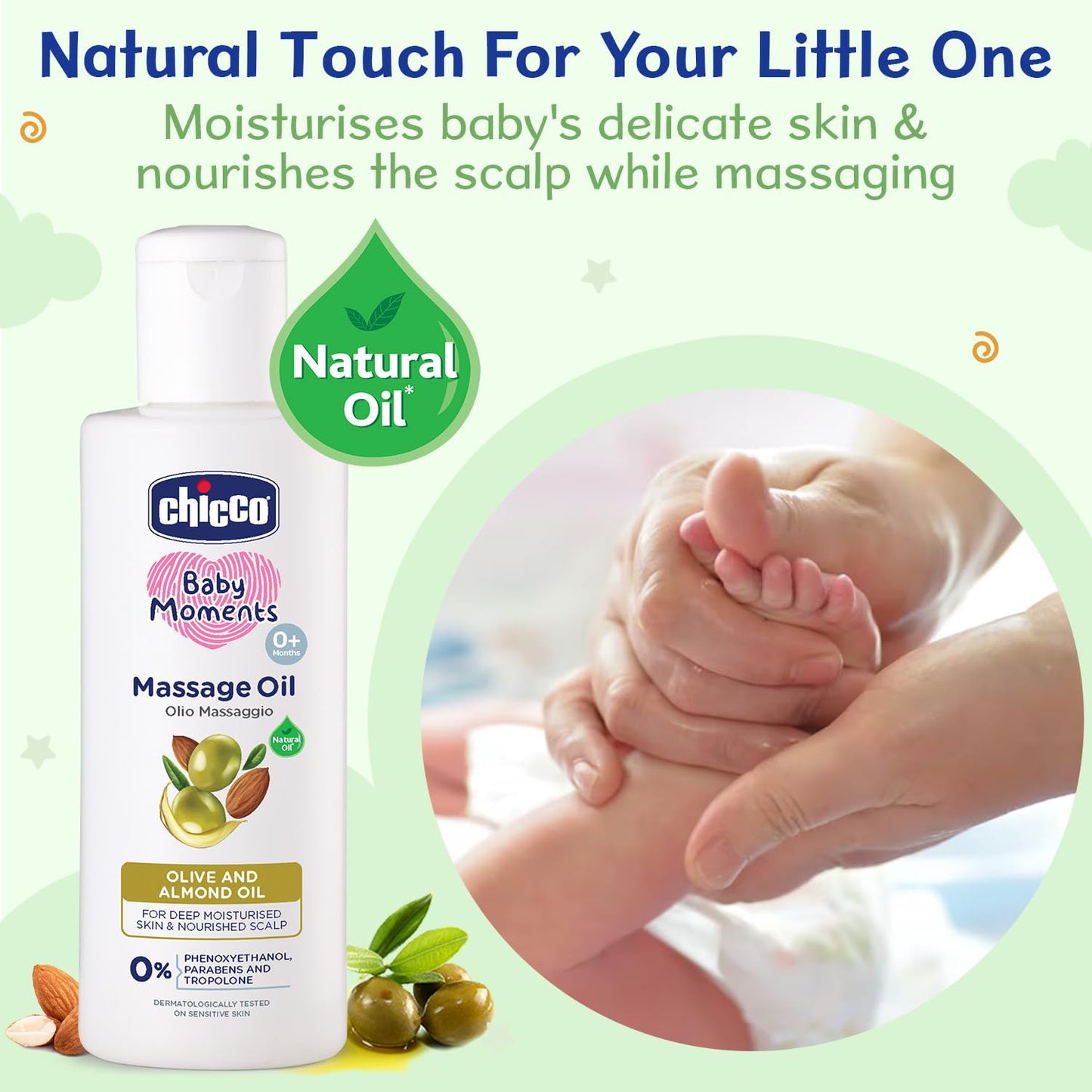 Chicco Baby Moments Massage Oil For Moisturised Skin, Nourished Hair & Scalp - Swadesiicart