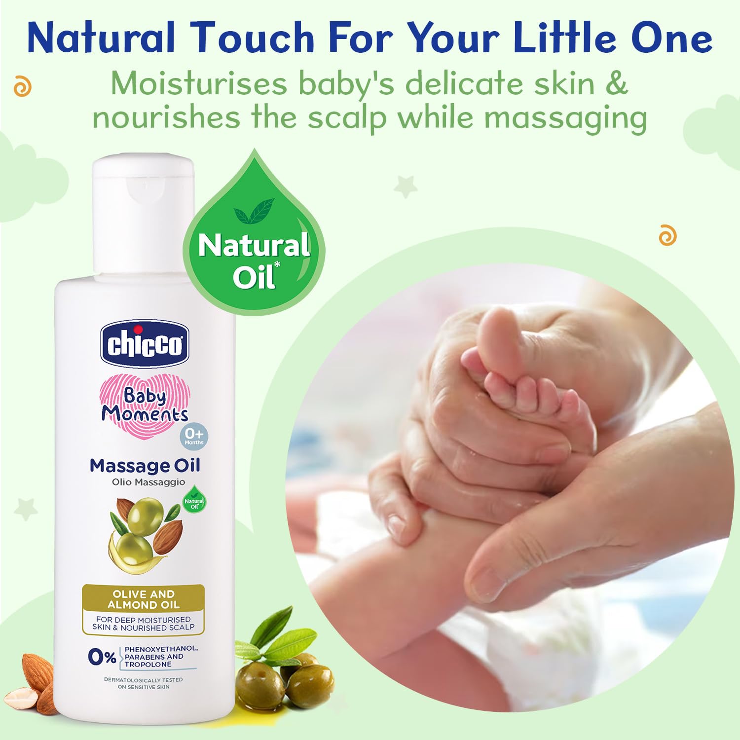 Chicco Baby Moments Massage Oil For Moisturised Skin, Nourished Hair & Scalp - Swadesiicart