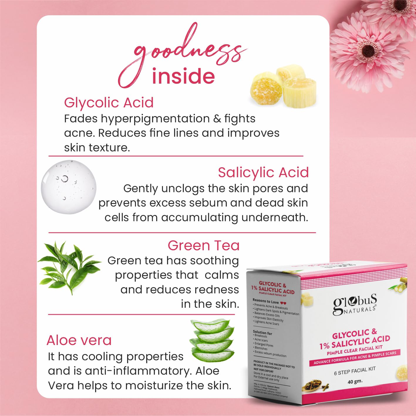Globus Naturals Anti Acne Glycolic & Salicylic Acid 6 Step Facial Kit | Swadesiicart