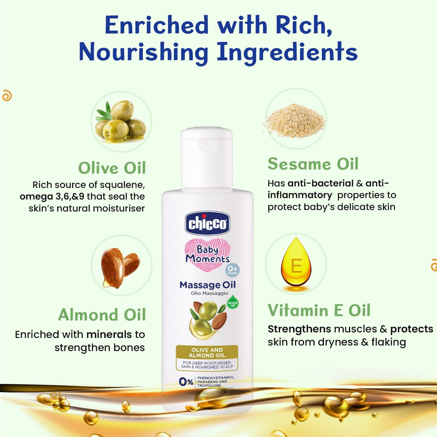 Chicco Baby Moments Massage Oil For Moisturised Skin, Nourished Hair & Scalp - Swadesiicart