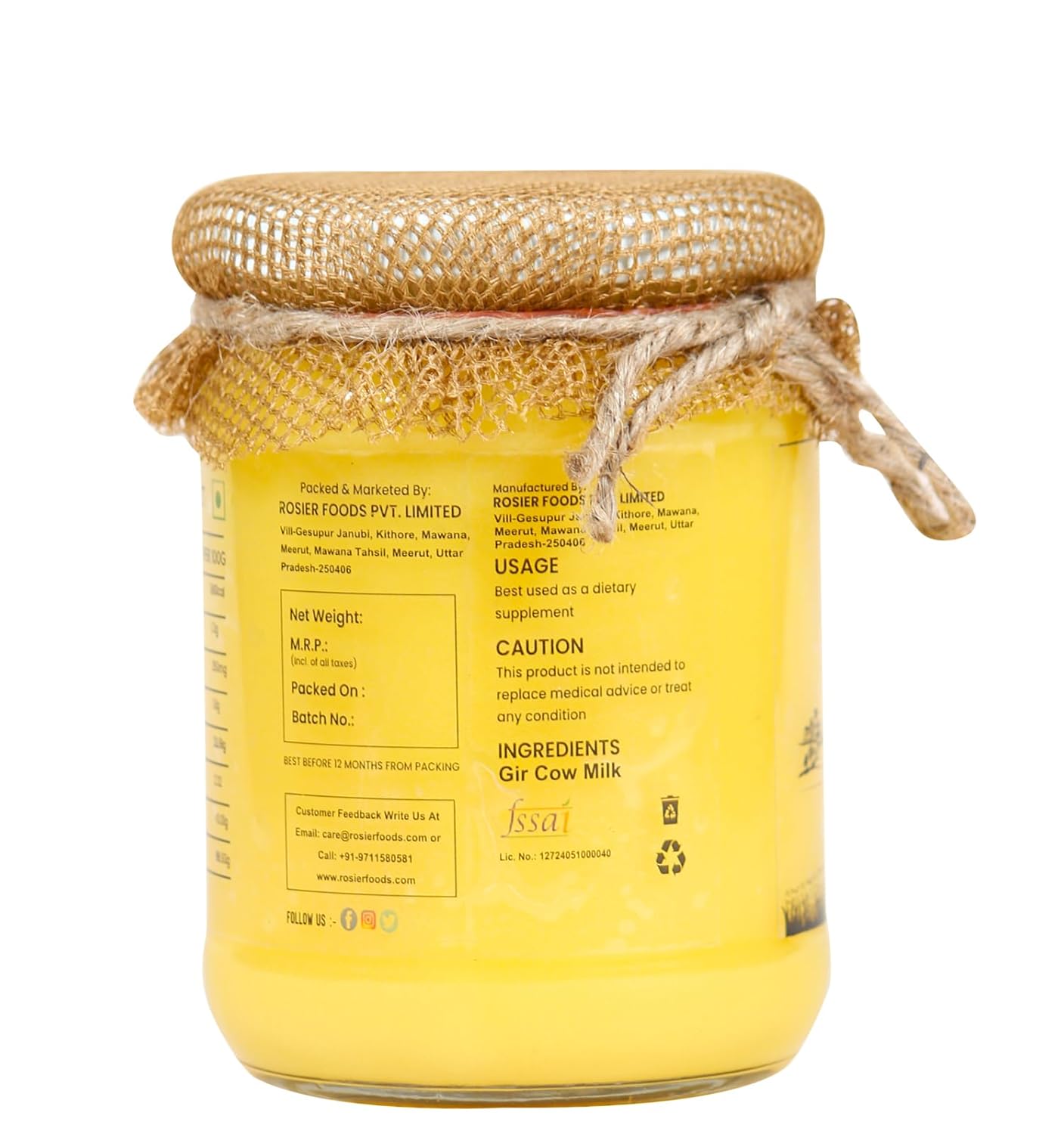Rosier A2 Gir Cow Bilona Ghee | Traditional Bilona Method A2 Cow Ghee - Swadesiicart
