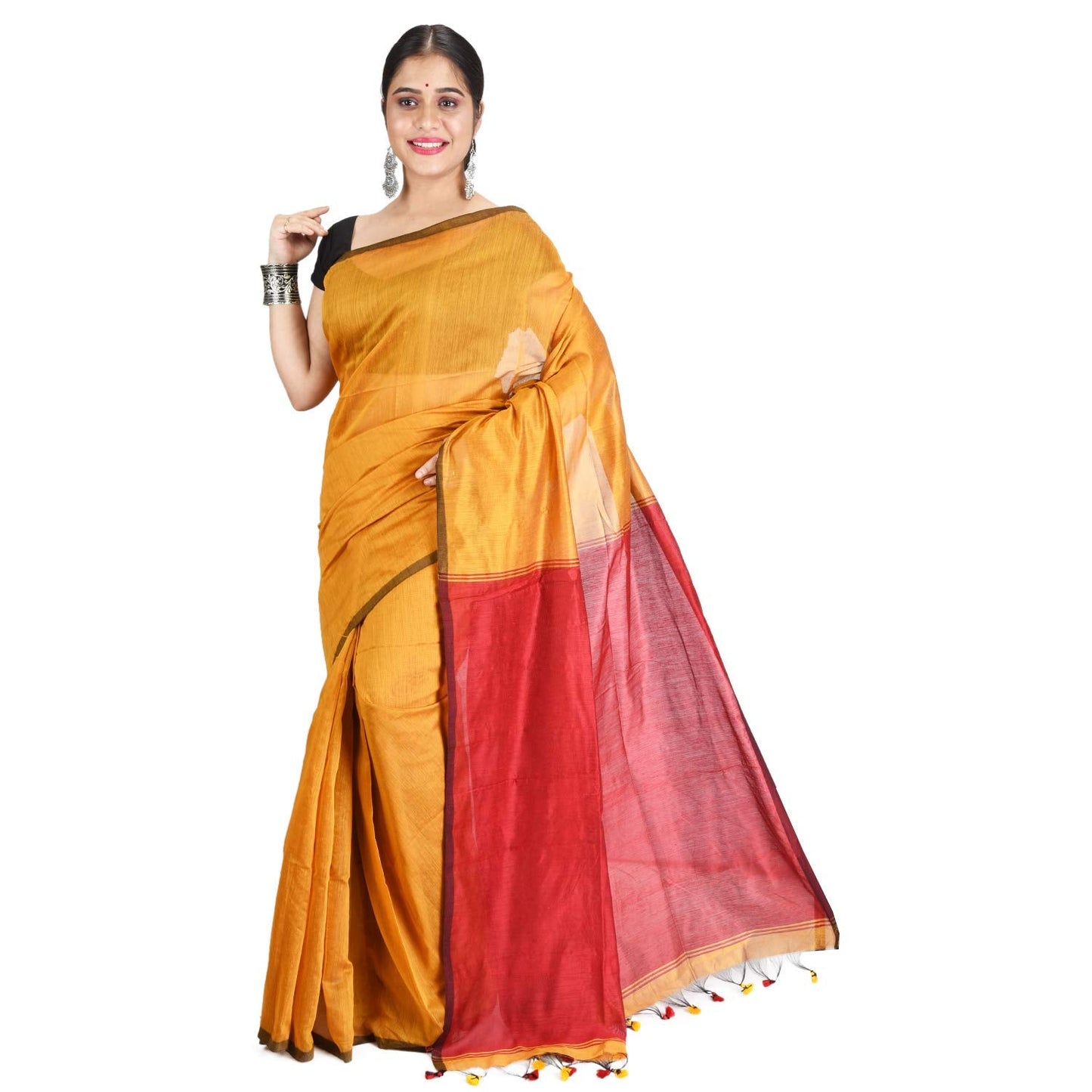 Desh Bidesh Women's Bengal Khadi Ghicha Handloom Cotton Silk Saree With Blouse Piece | Swadesiicart