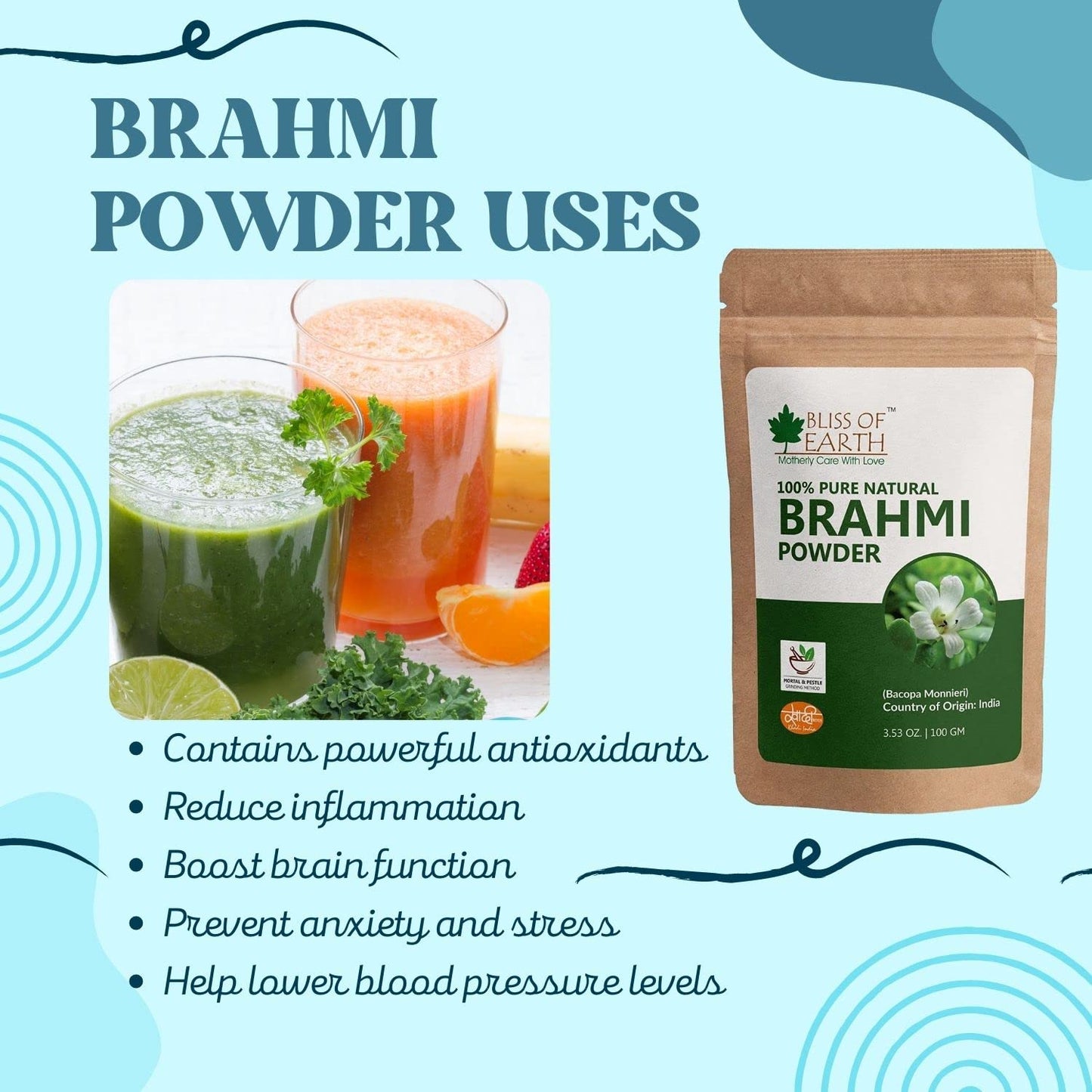 Bliss of Earth 100% Pure Natural Brahmi Powder - Swadesiicart