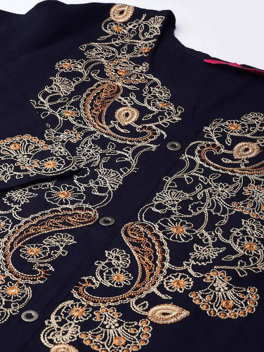 Anubhutee Navy Blue Yoke Design Straight Kurta | Swadesiicart