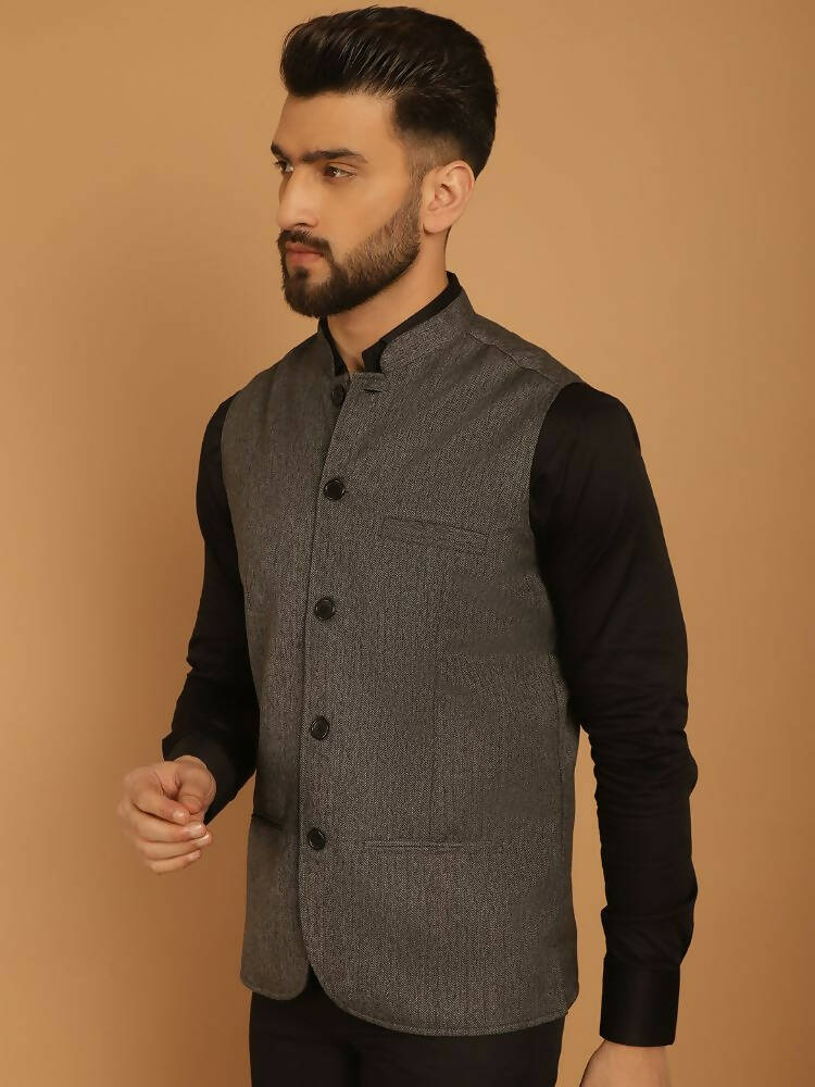 Even Apparels Nehru Jacket With Welt Pockets - Grey | Swadesiicart