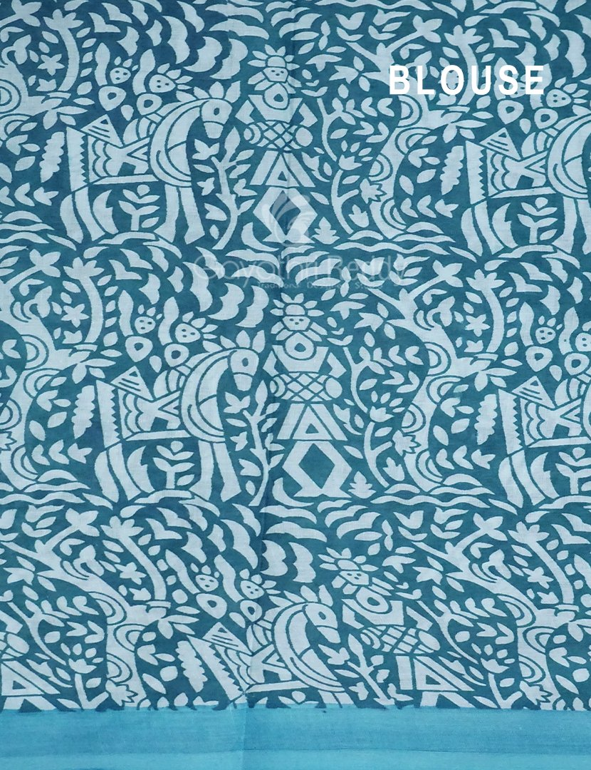 Shades of Sky Blue With Polka Print Munga Cotton Saree By Gayathri Reddy Designer Studio | Swadesiicart