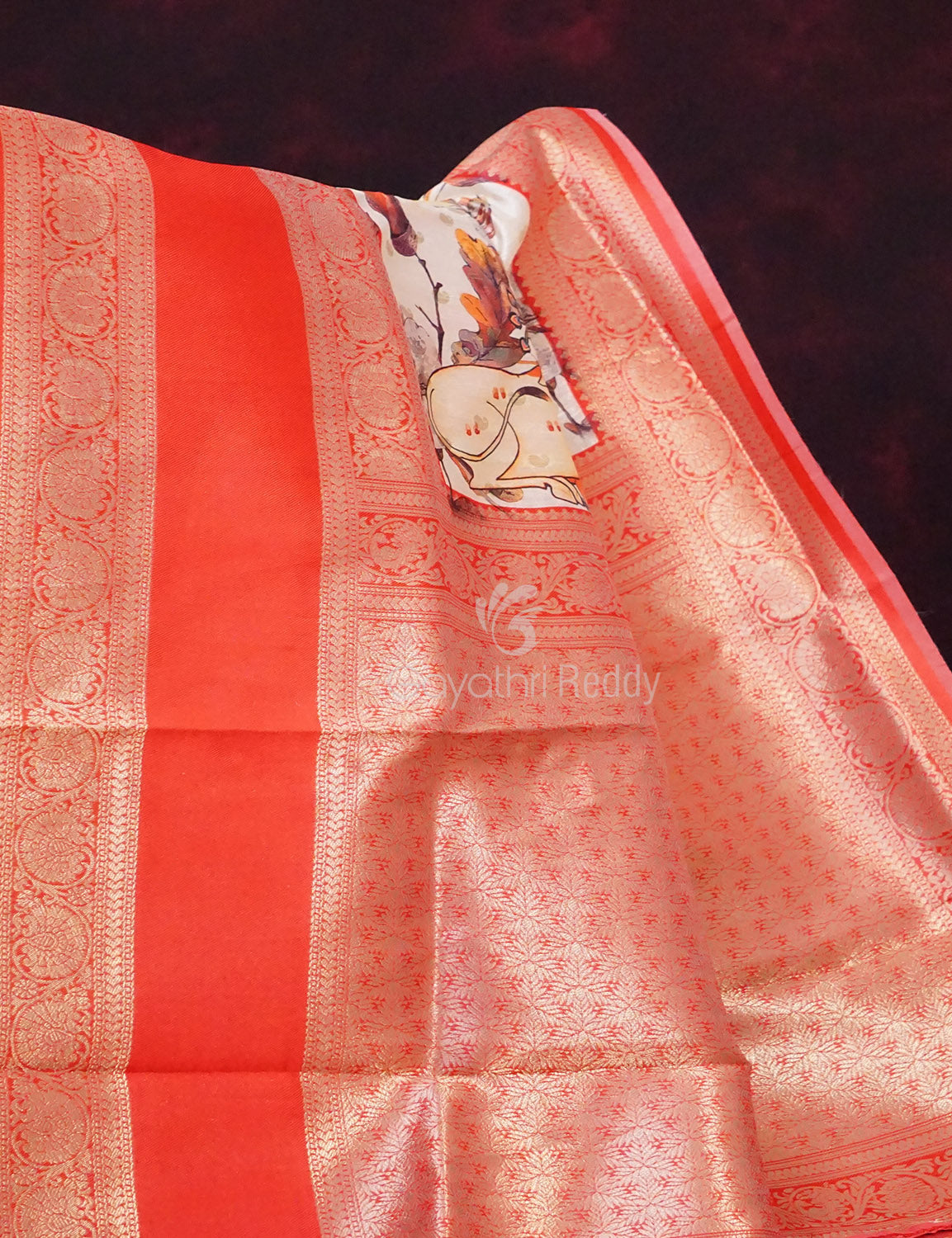 Milk White Banaras Border Pichwai Design Banarasi Semi Silk Saree By Gayathri Reddy Designer Studio | Swadesiicart