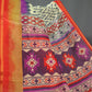 Shades of Light Apple Green And Orange Colour Blouse Ikat Design Semi Chanderi Saree By Gayathri Reddy Designer Studio | Swadesiicart
