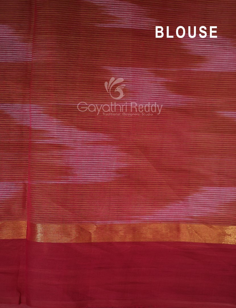 Dual Shades of Light Beige And Dark Rust Mangalagiri Ikkat Cotton Saree By Gayathri Reddy Designer Studio | Swadesiicart