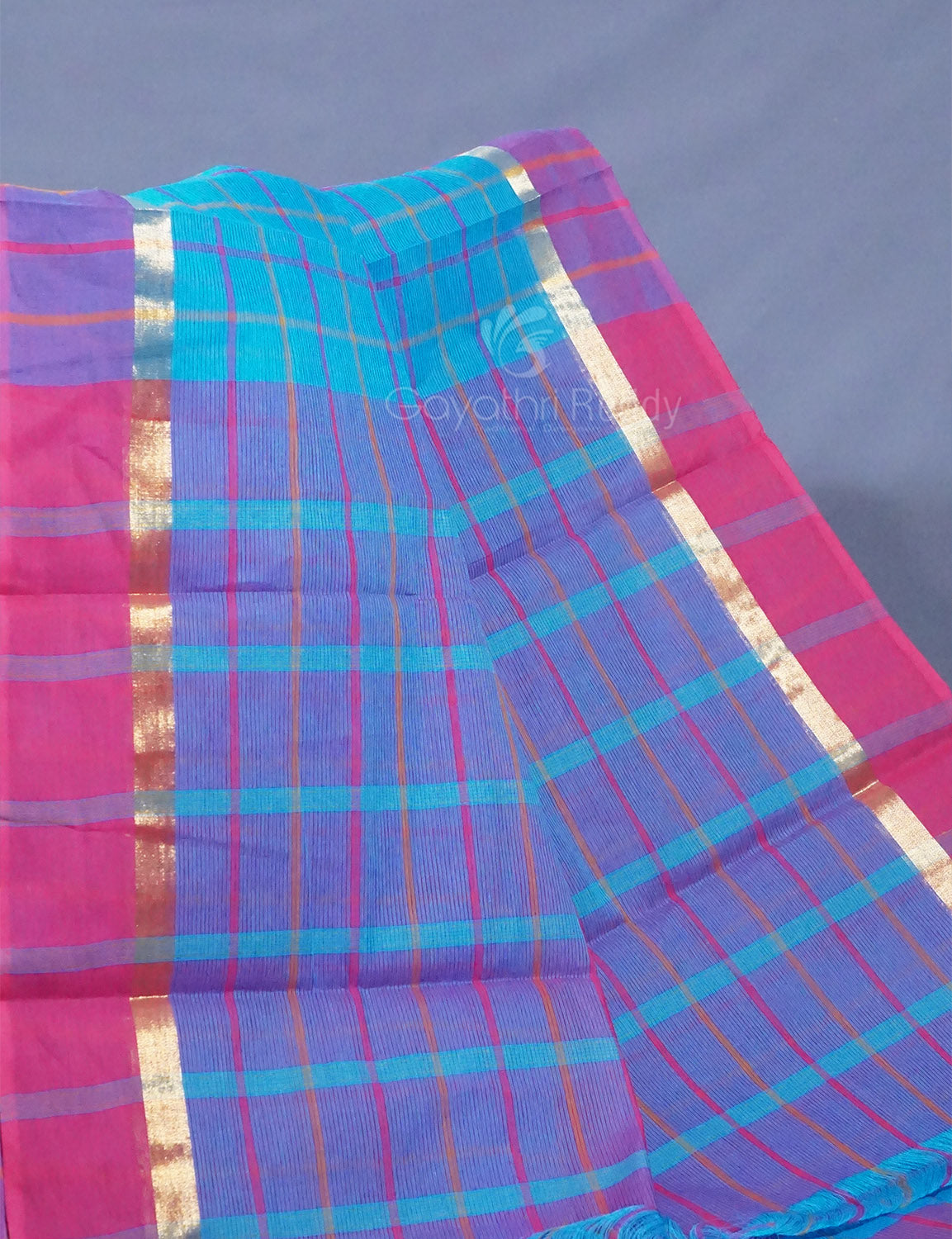 Dual Shade of Sky Blue And Purple Pure Mangalgiri Cotton By Gayathri Reddy Designer Studio | Swadesiicart