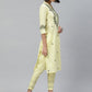 ADA Women Yellow & Olive Green Chikankari Floral Embroidered Sustainable Handloom Kurta with Trousers | Swadesiicart
