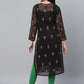 ADA Women Black & Pink Chikankari Hand Embroidered Semi-Sheer Straight Sustainable Kurta With Slip | Swadesiicart