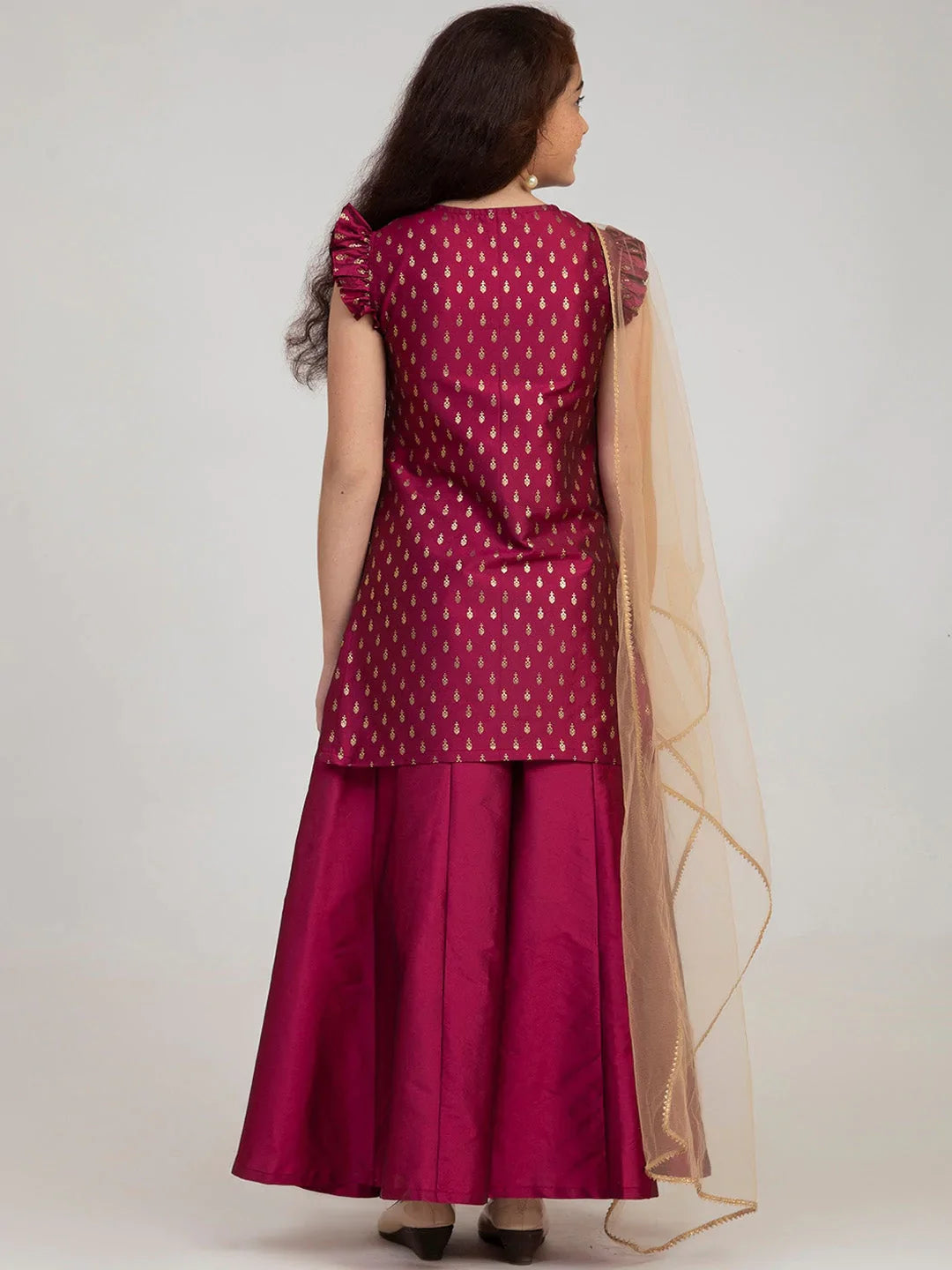 NOZ2TOZ Burgundy Embroidered Kurta with Sharara & With Dupatta For Girls | Swadesiicart