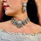 Silver-Plated Alloy Designer Round Motif Oxidised Necklace - The Pari | Swadesiicart