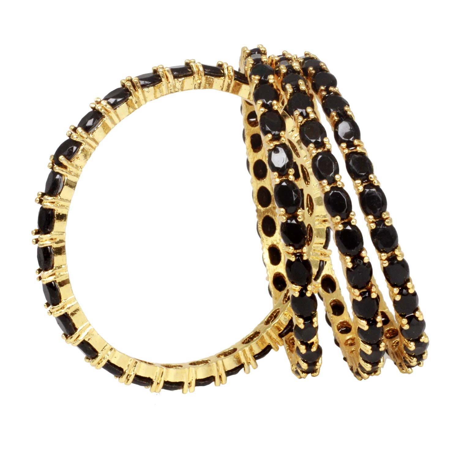 Gold-Polished Alloy Designer Black Combo Of Ad Bangles - The Pari - Swadesiicart
