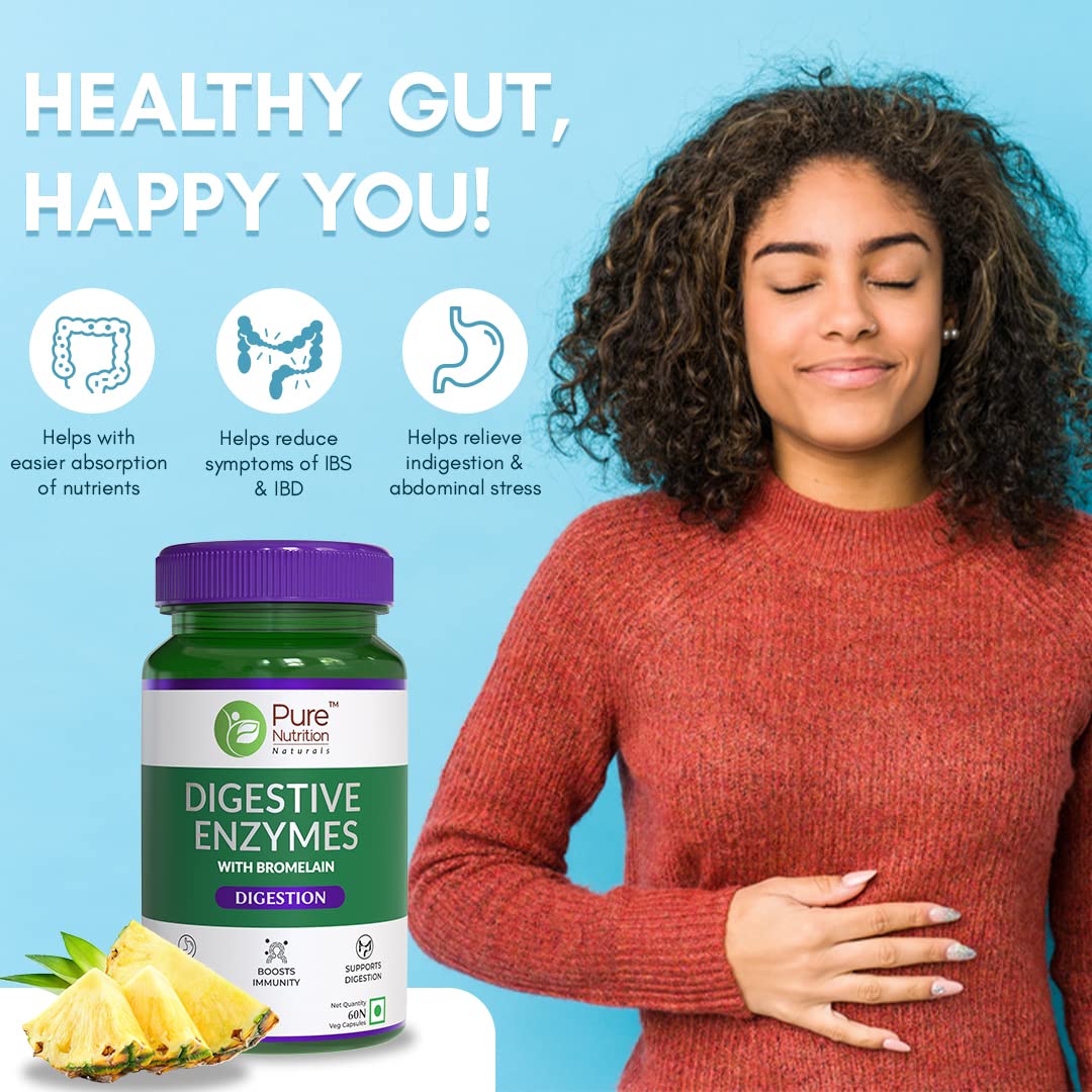 Pure Nutrition Digestive Enzymes with Bromelain Veg Capsules - Swadesiicart