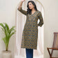 Vaasva Blue Ajrakh Cotton Printed Gathered Kurti With Pant | Swadesiicart