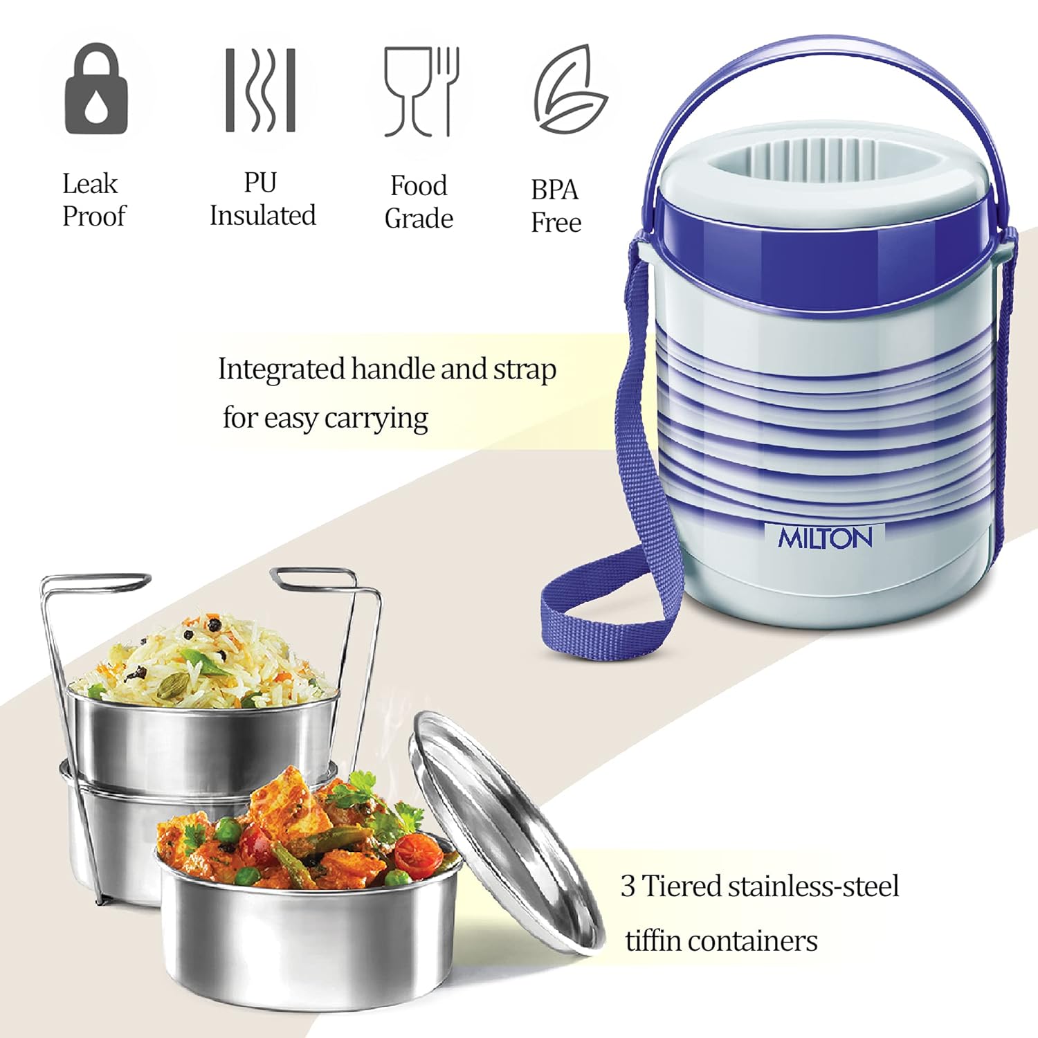 Milton Econa Stainless Steel Lunch Box - 3 Box Insulated Lunch Set - Swadesiicart