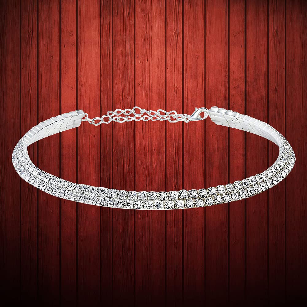 Silver-Toned Alloy Double Line Silver Choker Necklace - The Pari | Swadesiicart