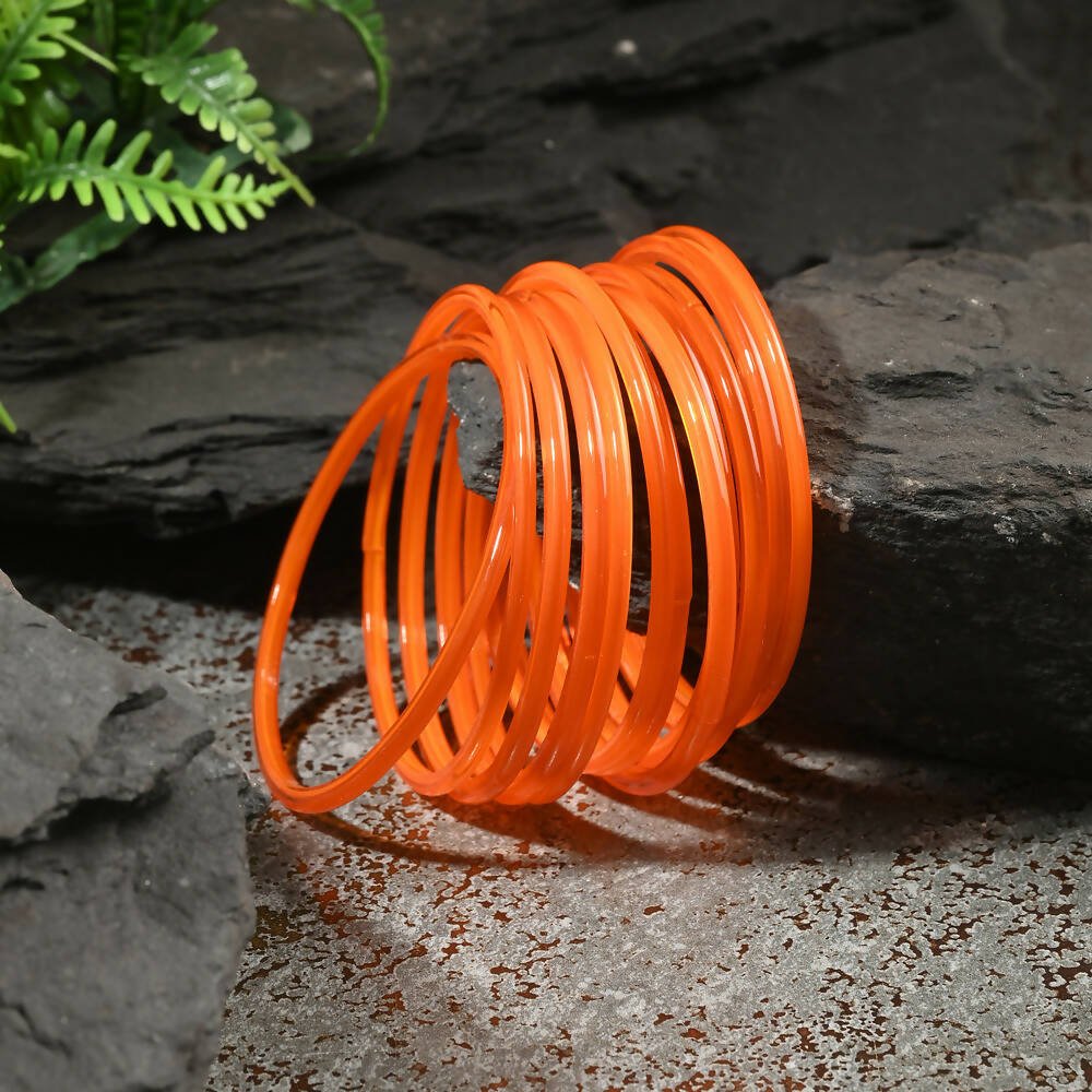 Afast Shining Orange Glass Party, Wedding, Daily Use Bangle Set, Pack Of 12 - Afast Enterprises