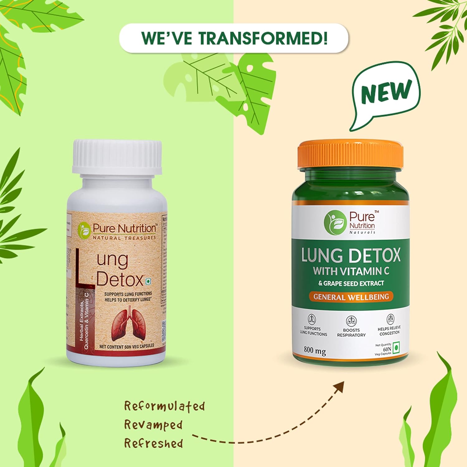Pure Nutrition Lung Detox with Vitamin C & Grape Seed Extract Veg Capsules - Swadesiicart